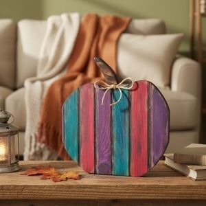 Rustic Multicolor Wooden Pumpkin Decor